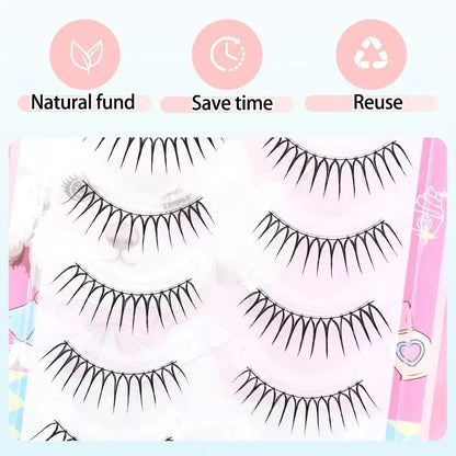 5 Pairs Manga False Eyelashes – Wispy Soft Cluster Lashes Natural Thick Clear Band Korean Anime Style Makeup Lashes