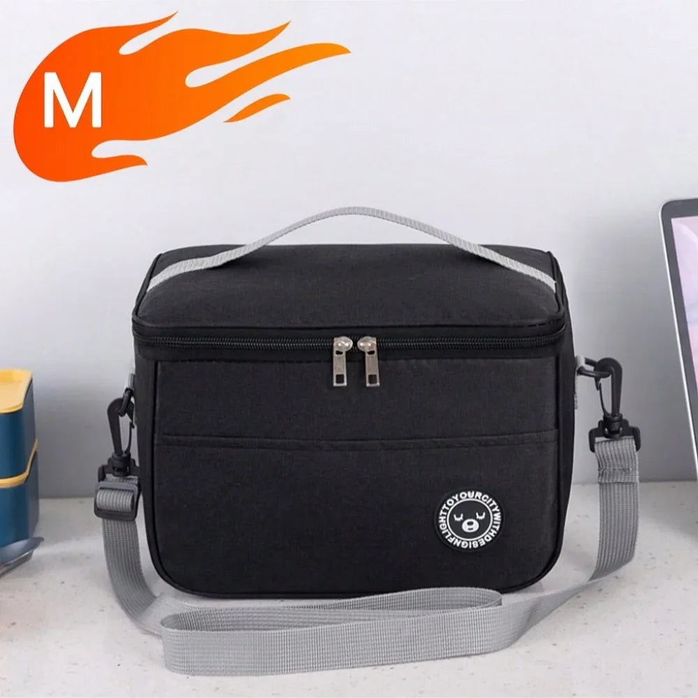 Insulated Handheld Lunch Bag with Shoulder Strap – Thickened Waterproof Student Lunch Box Tote