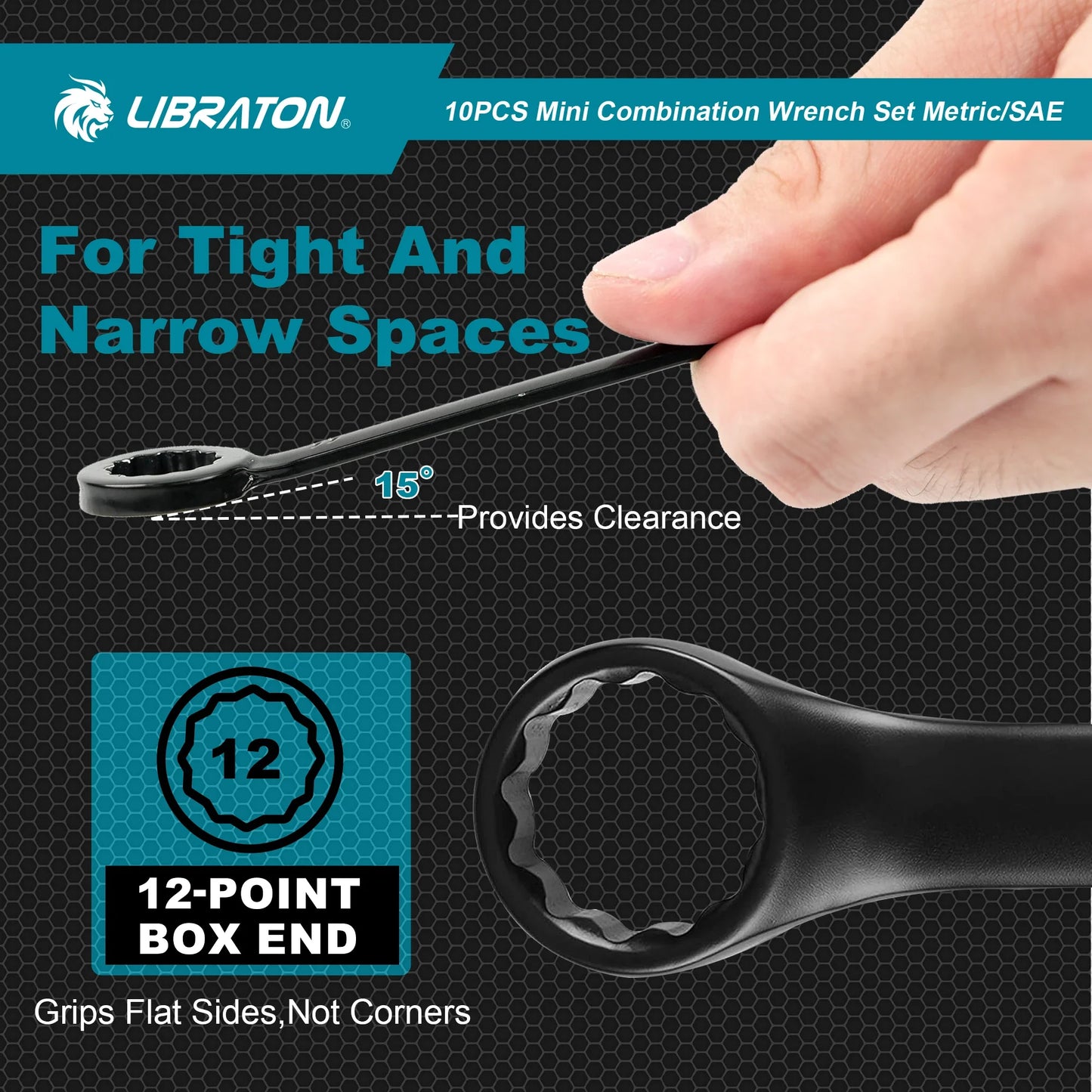 LIBRATON 10-Piece Mini Combination Wrench Set with Rolling Pouch – Metric & SAE Carbon Steel 4-11mm / 5/32"-7/16"