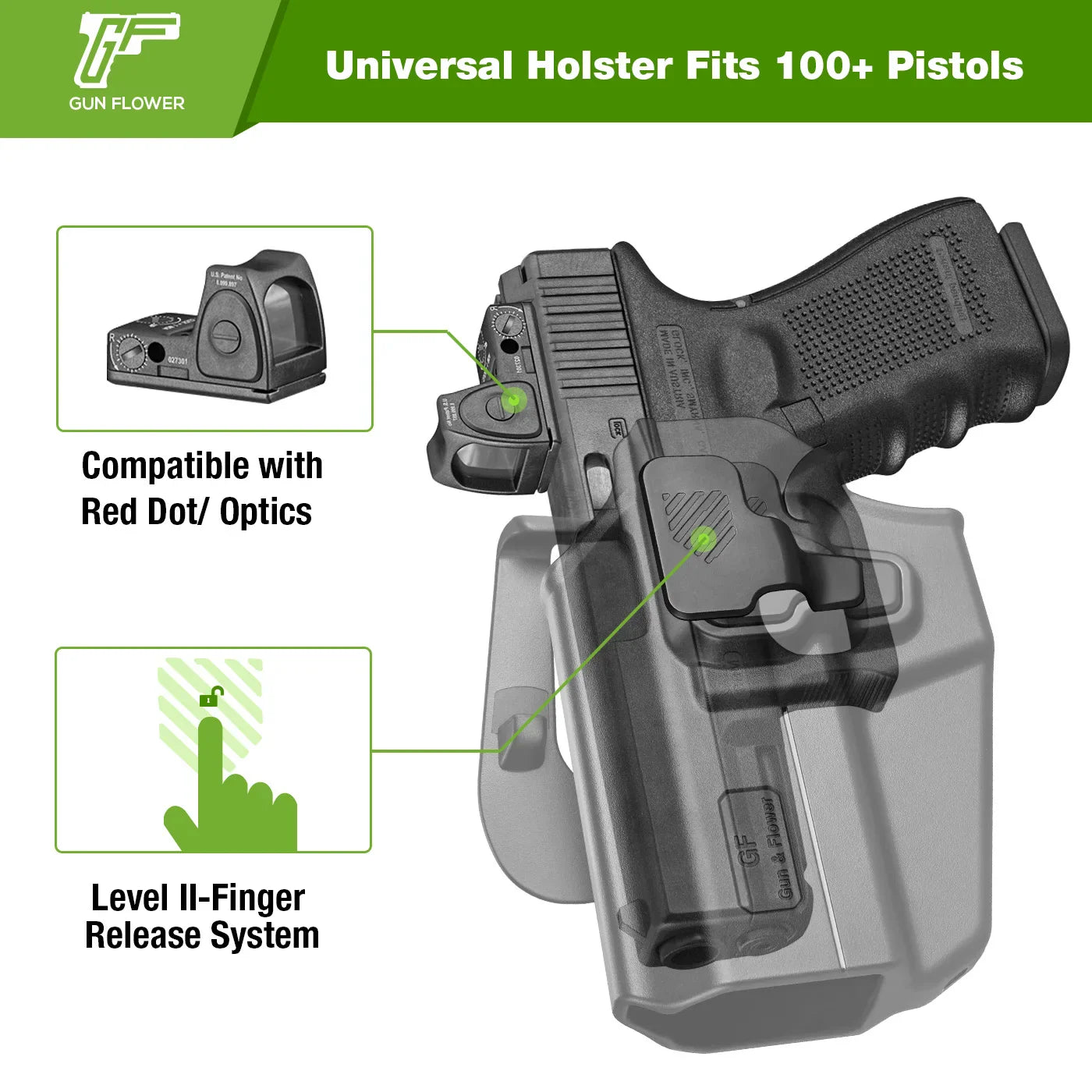 Universal Left-Hand Pistol Holster – Autolocking Polymer Case with Quick Draw Release