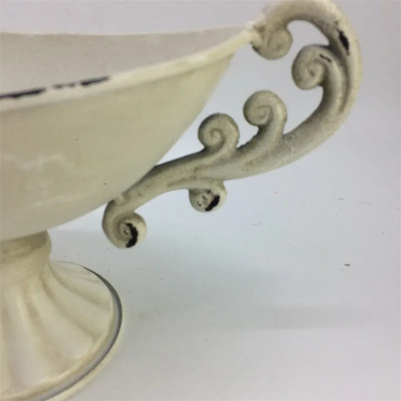 Old Goblet Antique Flower Vase – White Retro European Iron Table Arrangement Container with Handles