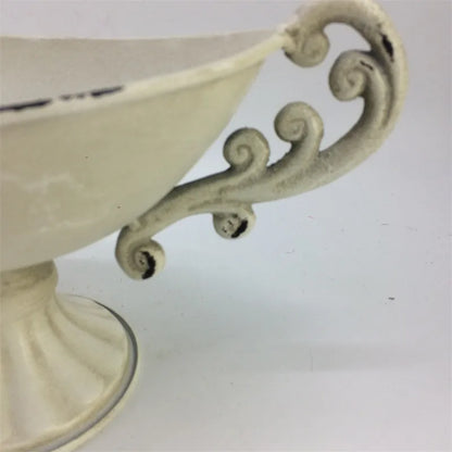 Old Goblet Antique Flower Vase – White Retro European Iron Table Arrangement Container with Handles