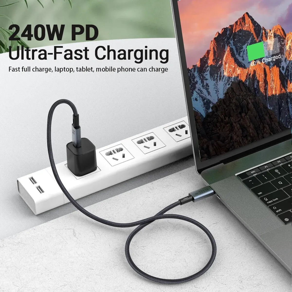 240W USB-C to USB-C Fast Charging Cable — 39.37” Braided High-Speed 40Gbps with 8K Video for iPhone 15 Pro/Max & Samsung Galaxy S22/23