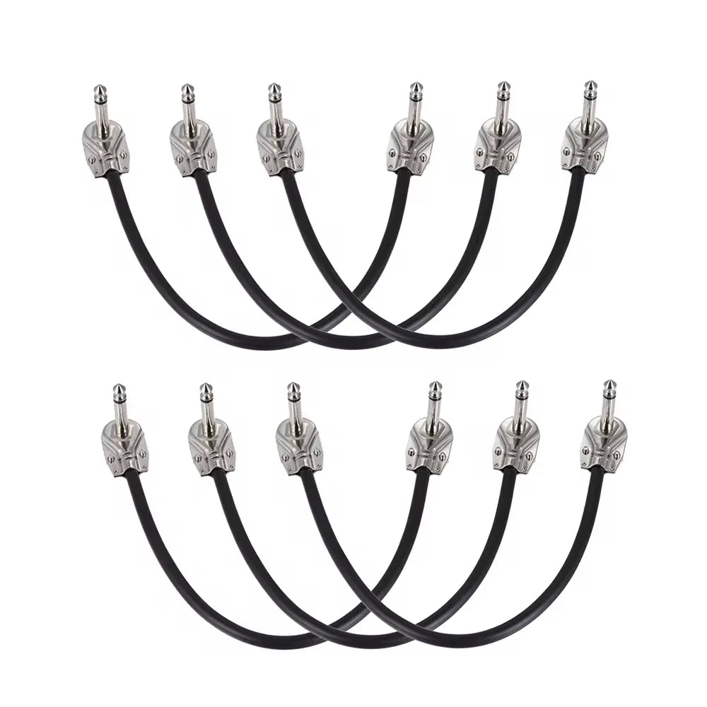 Miwayer 6-Pack 6-Inch Guitar Effect Pedal Patch Cables - 1/4" Silver Right-Angle Plug, Black PVC Jacket