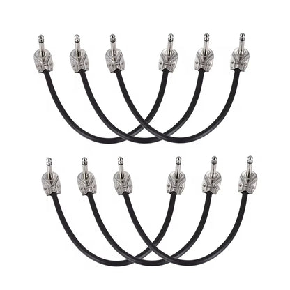 Miwayer 6-Pack 6-Inch Guitar Effect Pedal Patch Cables - 1/4" Silver Right-Angle Plug, Black PVC Jacket