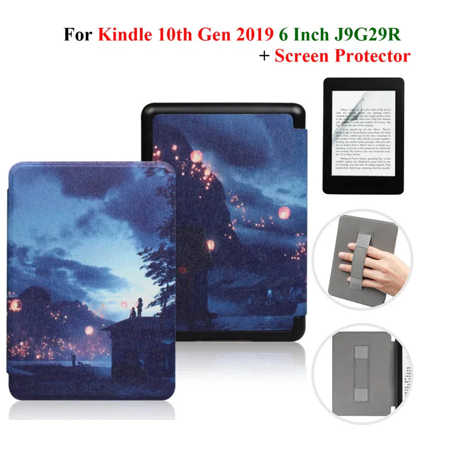 Kindle 10th Gen 6" Leather Case – Hand Strap & Screen Protector Cover with Wake/Sleep Function (2019, J9G29R)