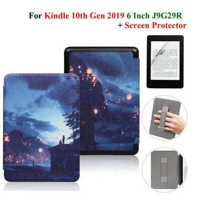 Kindle 10th Gen 6" Leather Case – Hand Strap & Screen Protector Cover with Wake/Sleep Function (2019, J9G29R)