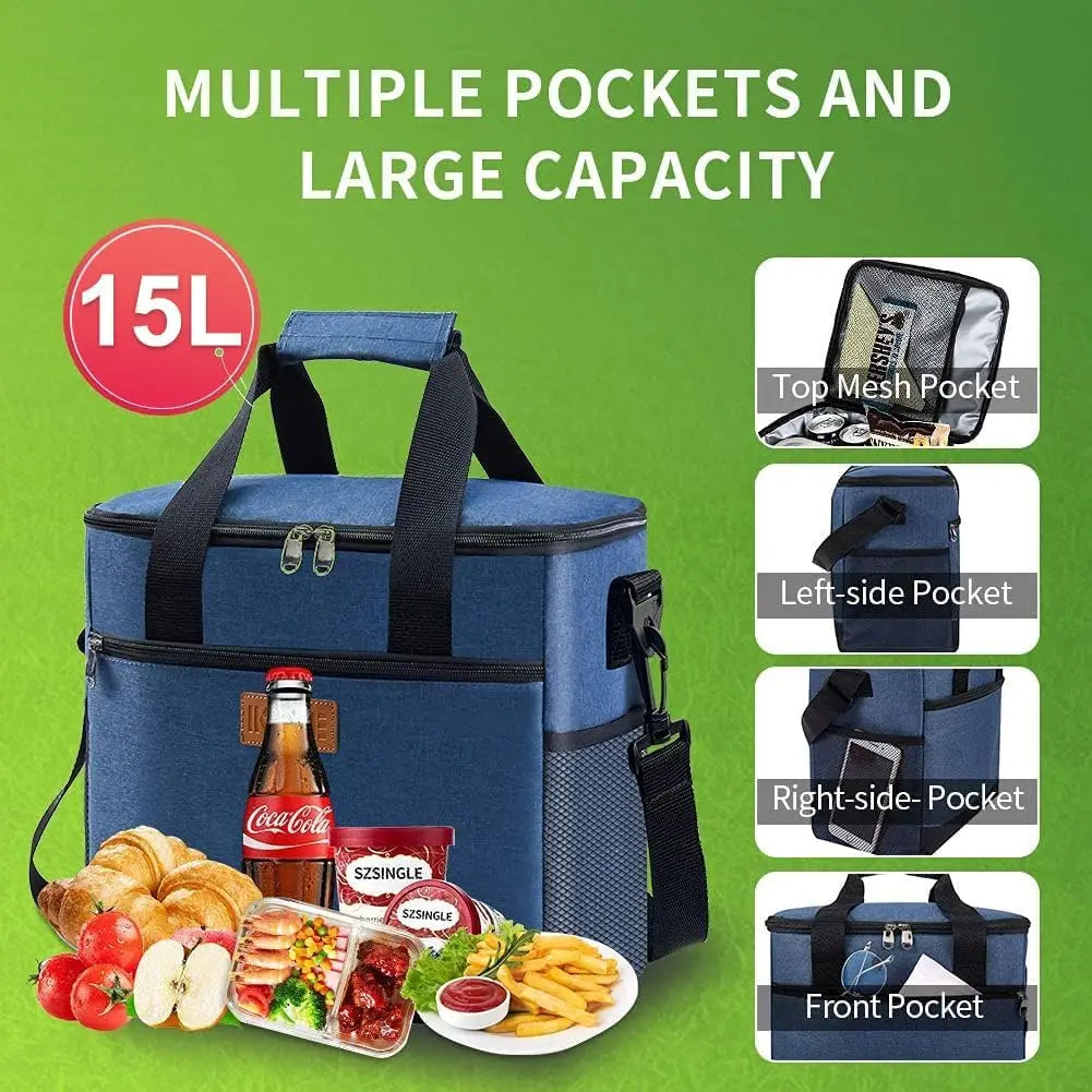 15L Collapsible Cooler Bag – Large Insulated Picnic Lunch Bag for Outdoor Travel, Camping, BBQ & Family Party