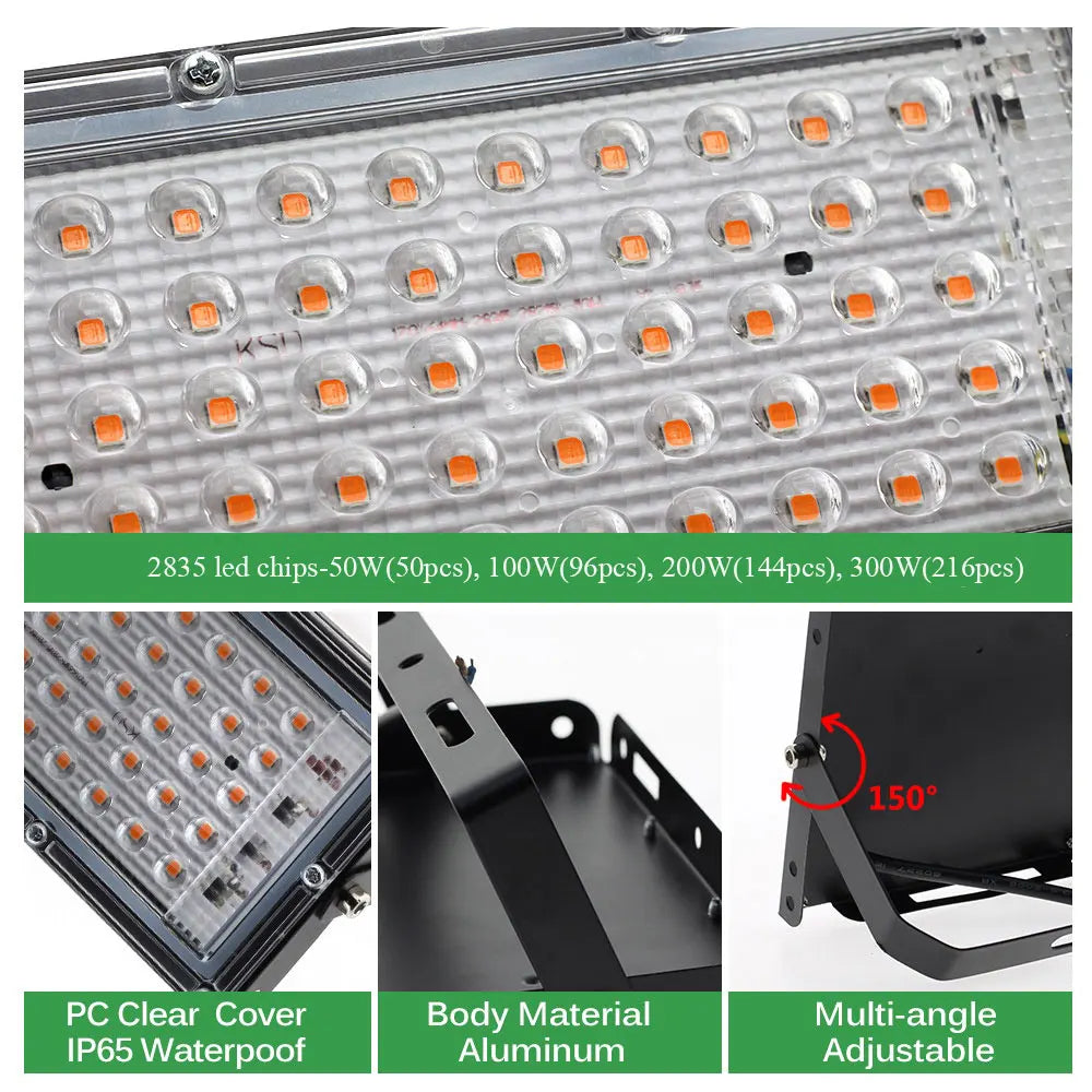 Full Spectrum LED Grow Light: 50W-300W Phytolamp for Indoor Plant Cultivation - Black Lights for Optimal Flower Growth, EU Plug
