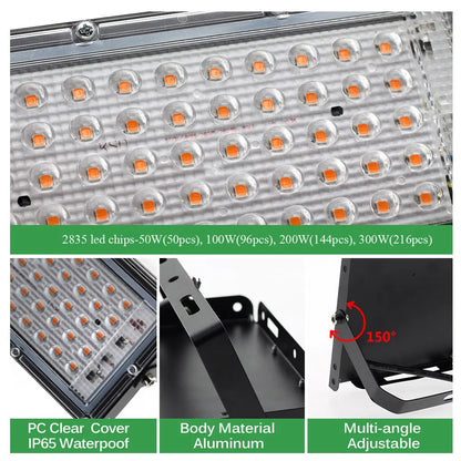 Full Spectrum LED Grow Light: 50W-300W Phytolamp for Indoor Plant Cultivation - Black Lights for Optimal Flower Growth, EU Plug