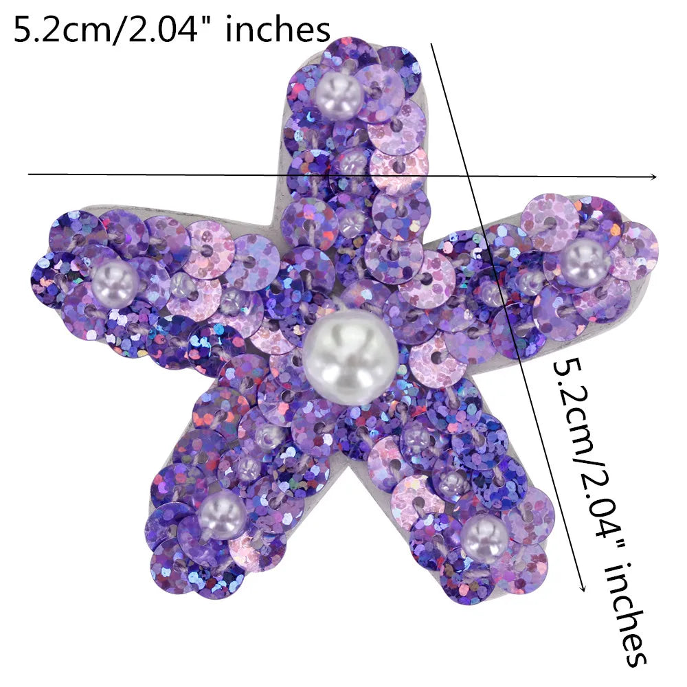 Marine Series Rhinestone Patches - Handmade Shell Starfish Seahorse Leaf Beaded Sewing Appliques for DIY Clothing