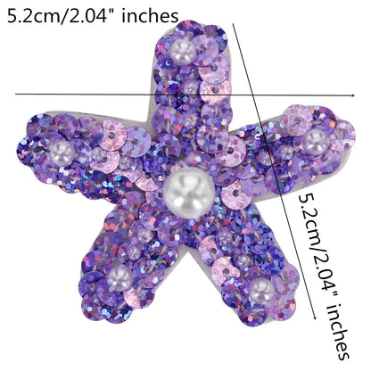 Marine Series Rhinestone Patches - Handmade Shell Starfish Seahorse Leaf Beaded Sewing Appliques for DIY Clothing
