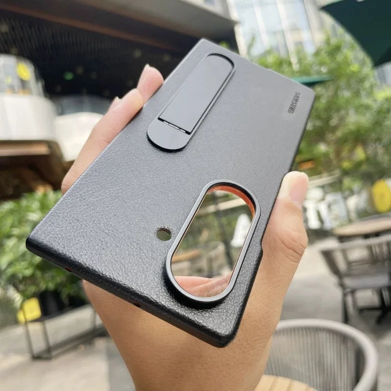 Luxury Leather Kindsuit Phone Case for Samsung Galaxy Z Fold 7 5G – Soft Touch Full-Body Protective Cover with Stand