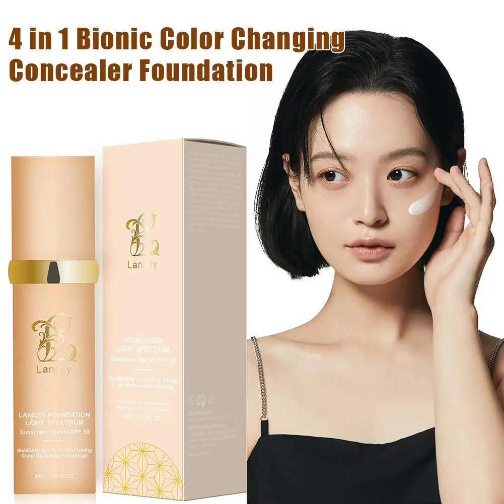 4-in-1 Biomimic Foundation with SPF50+ – Longwearing Light-Adaptive Concealer & Changing Coverage Formula