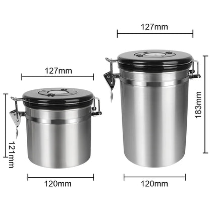 Stainless Steel Coffee Storage Canister — Airtight Lid with CO2 Valve, Premium Container to Preserve Freshness of Coffee Beans