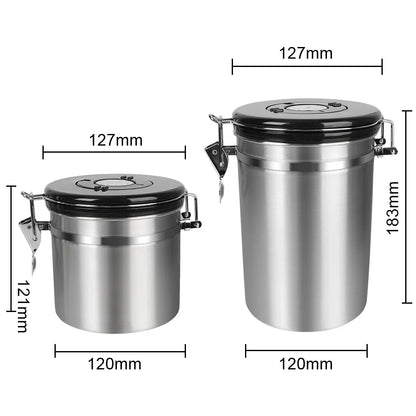 Stainless Steel Coffee Storage Canister - Airtight Container with CO2 Valve for Fresh Coffee Beans