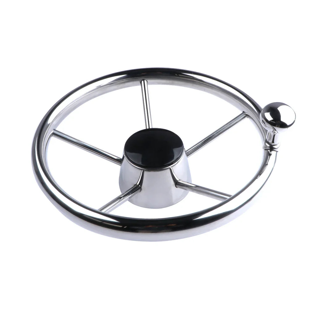 11" Stainless Steel 5-Spoke Boat Steering Wheel with Knob | 25° Marine Yacht Accessory