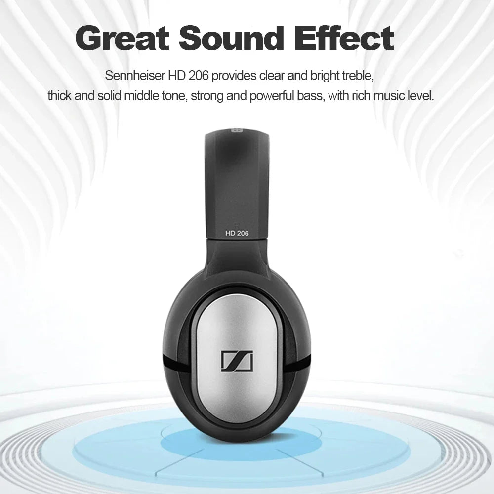 Sennheiser HD 206 Wired Headphones – Deep Bass Stereo Noise-Isolating Earphones for Sports & Gaming