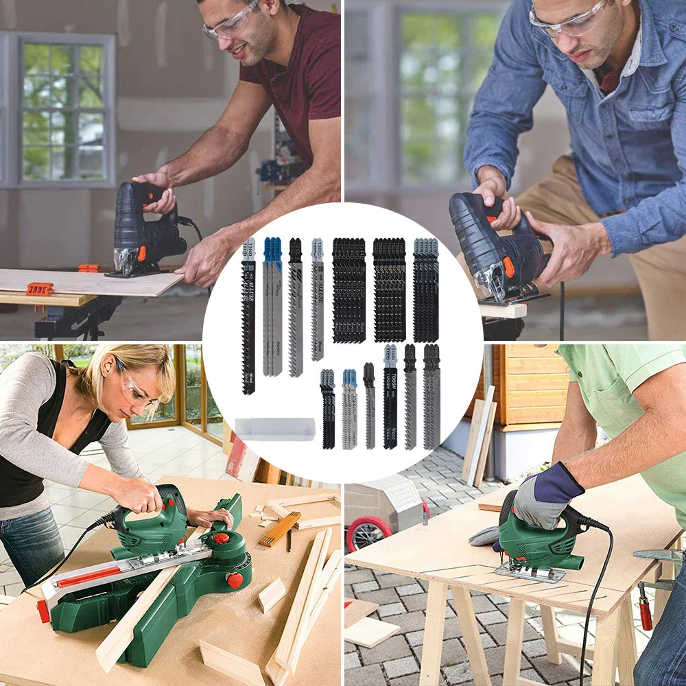 48Pcs T-Shank Jigsaw Blade Set – High Carbon Steel Multi-Purpose Jig Saw Blades for Wood, Plastic & Metal Cutting Compatible with DEWALT, Bosch & Metabo