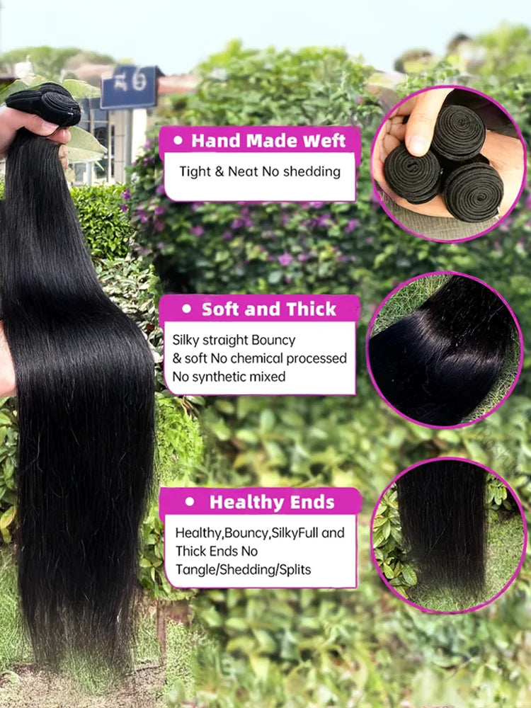 30-34 Inch Bone Straight Human Hair Bundles – Natural Black Remy Unprocessed Virgin Hair Extensions, 3-4 Bundle Deals