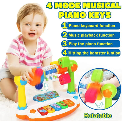 Baby Piano Toy for Toddlers - Rotating Musical Keyboard with Lights & Sounds, Early Learning Educational Toy Gift
