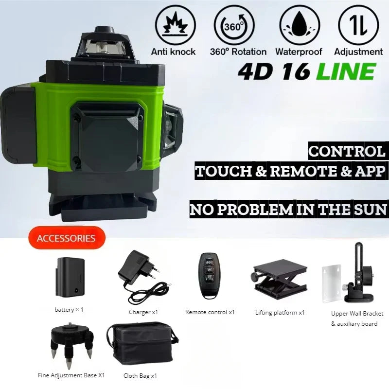 16-Line Green Laser Level — Professional Self-Leveling 360° Tripod Laser Nivel Autonivelant