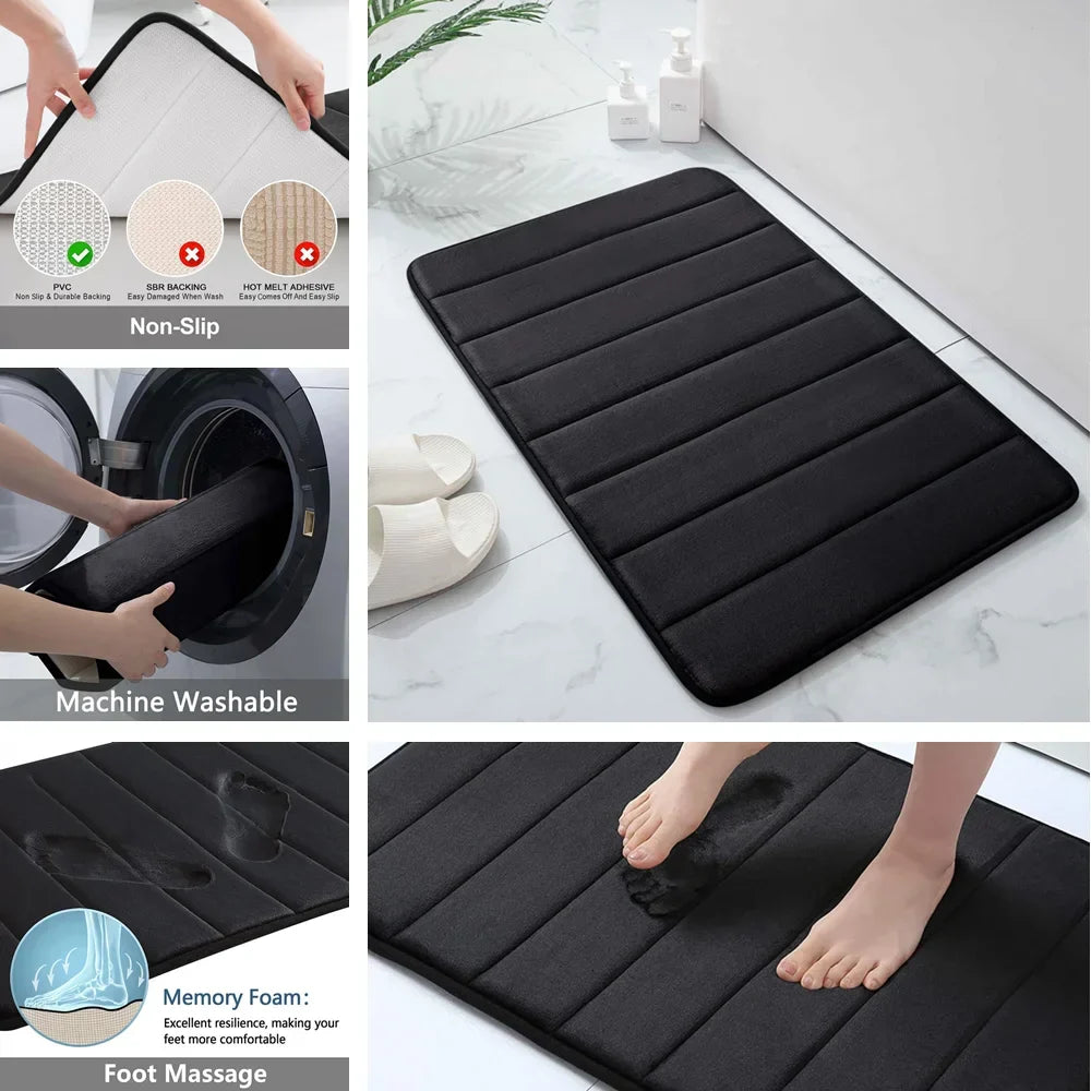 3PC Set Non-Slip Memory Foam Bath Mats - Soft, Water Absorbent, Quick-Dry, Machine Washable Floor Rugs