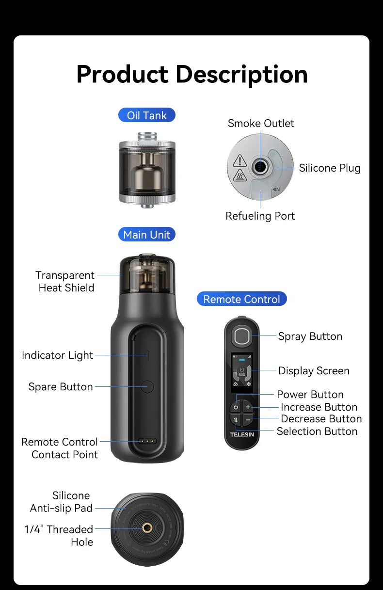 TELESIN Portable Smoke Machine – Remote-Controlled Fogger for Photography, Video Shoot Smoke Effect