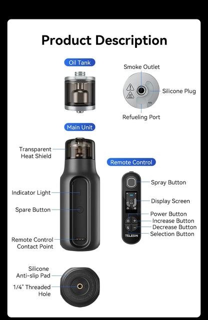 TELESIN Portable Smoke Machine – Remote-Controlled Fogger for Photography, Video Shoot Smoke Effect