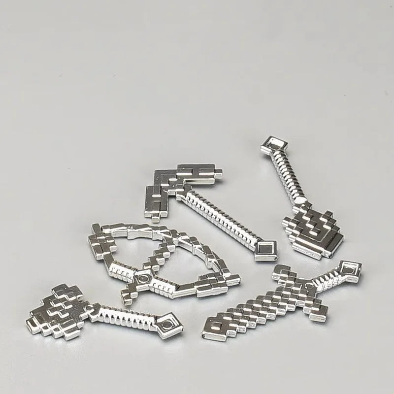 Electroplated Chrome & Gold Mini Building Block Action Figures – Collectible Toy Set