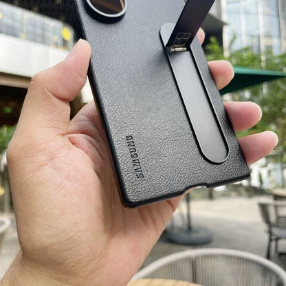 Luxury Leather Kindsuit Phone Case for Samsung Galaxy Z Fold 7 5G – Soft Touch Full-Body Protective Cover with Stand