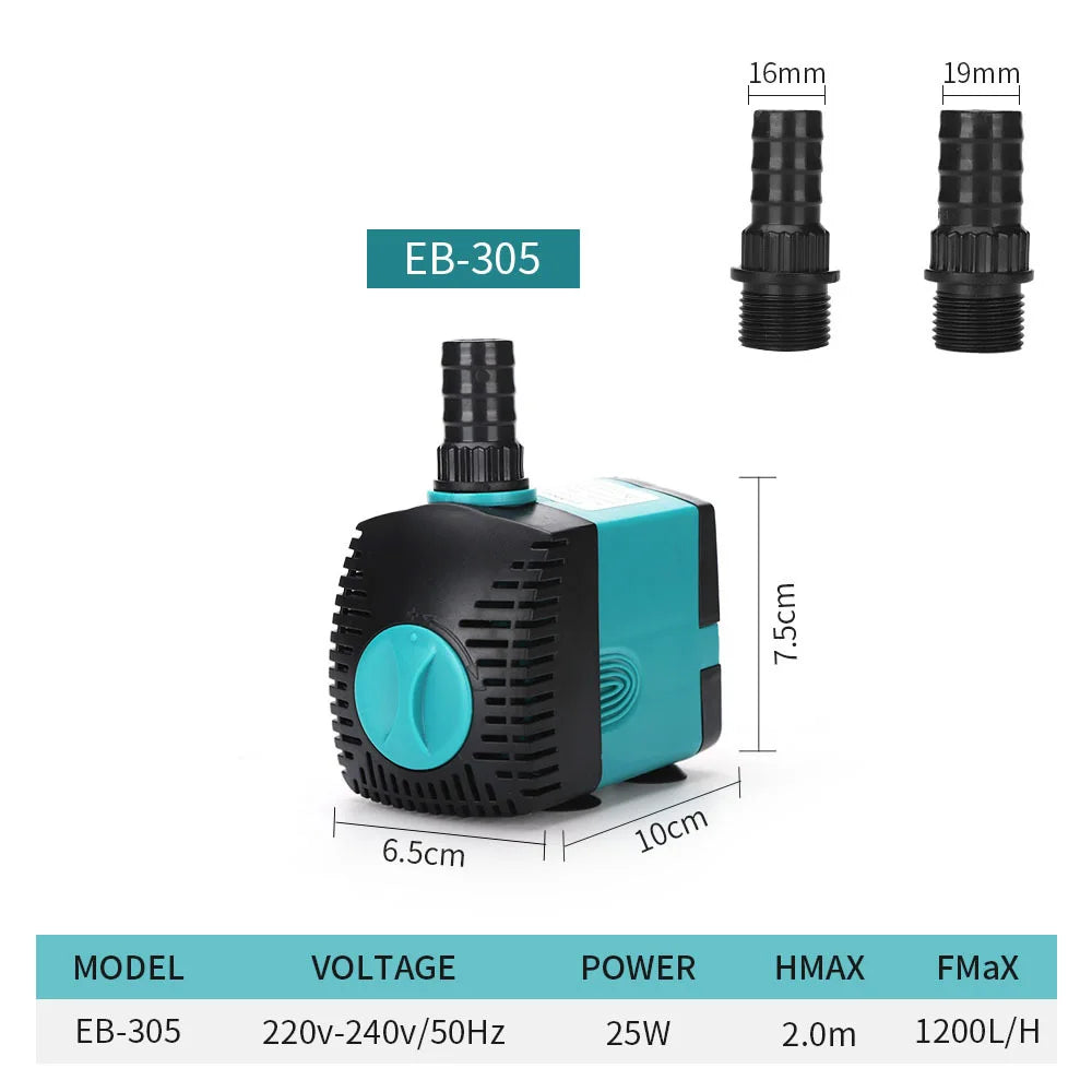 Ultra-Quiet 3-60W Submersible Water Fountain Pump - Filter for Fish Pond & Aquarium, EU/US 220V-240V