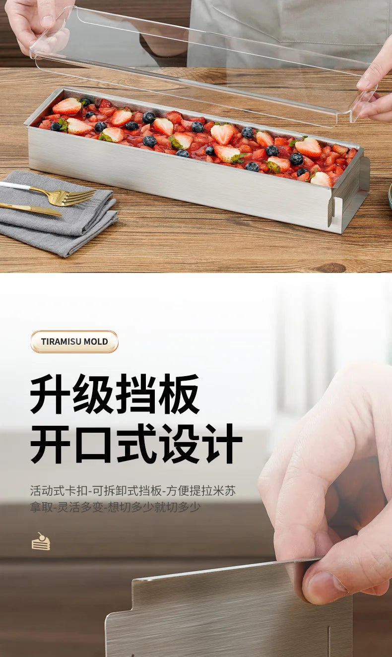 Tiramisu Removable Cake Mold Set — Stainless Steel Stand, Long Tray & Shovel Tool for Baking, Kitchen Accessories