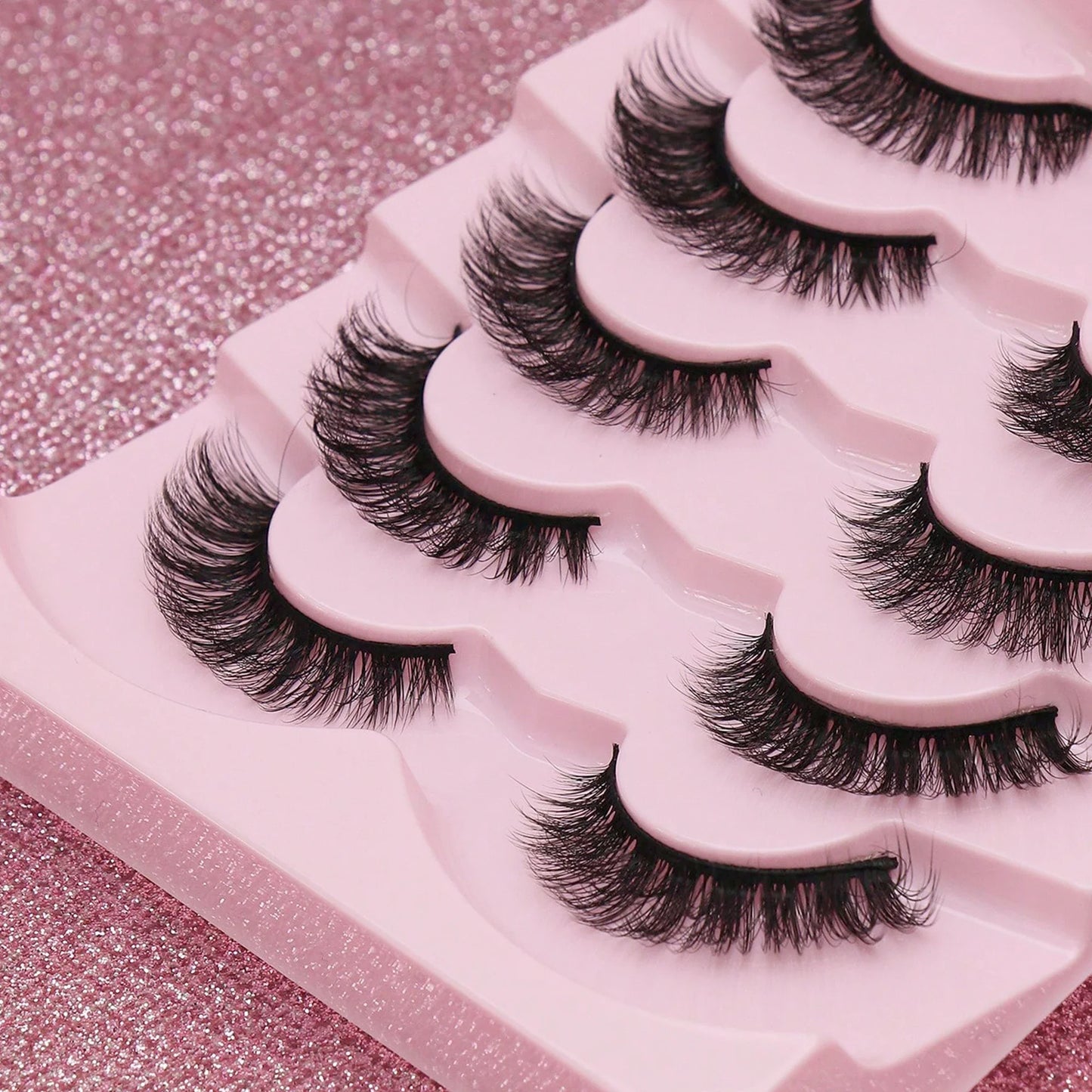5 Pairs Cat Eye Faux Mink Eyelashes – Winged Long Natural Manga Style False Lashes Makeup Set