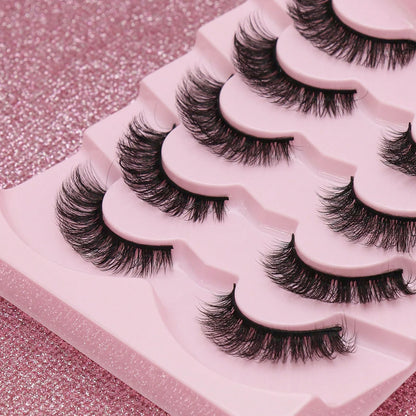 5 Pairs Cat Eye Faux Mink Eyelashes – Winged Long Natural Manga Style False Lashes Makeup Set