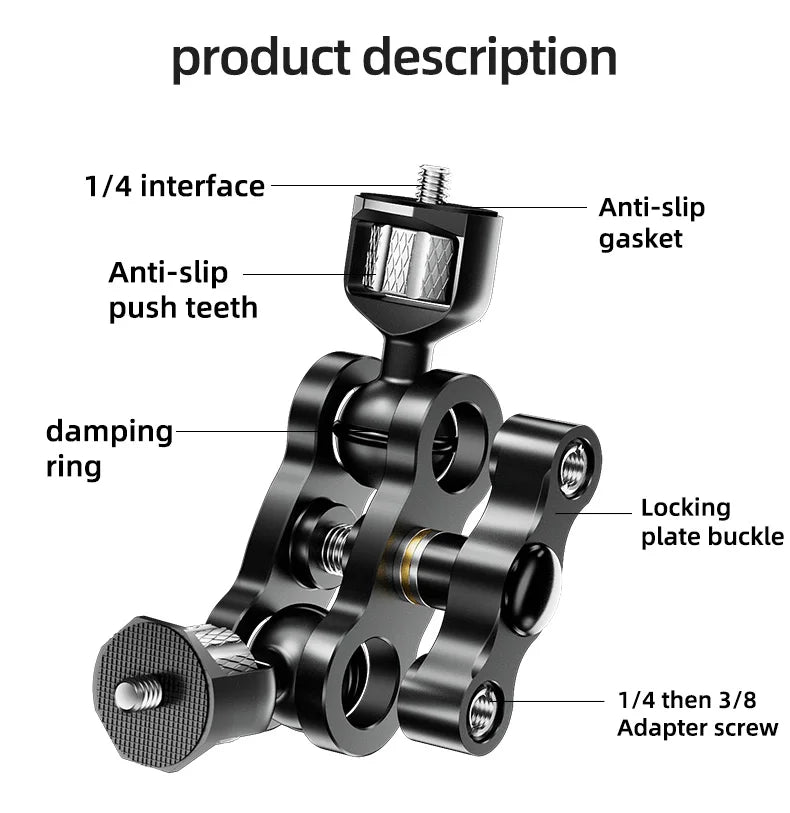 BEXIN TM-5 Articulating Magic Arm with Dual Ball Head, 1/4" Screw for Tripod, Phone Clip, LED Light, LCD Monitor, and Microphone