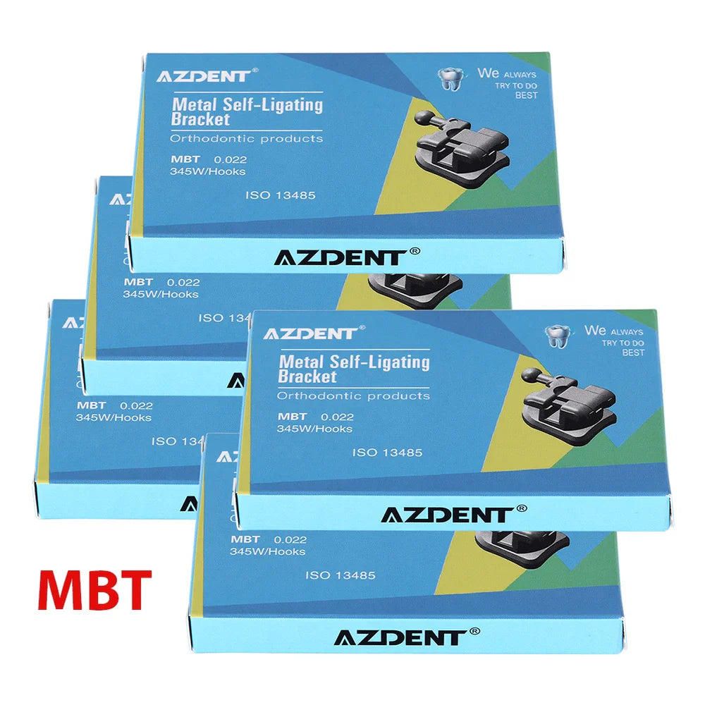 AZDENT 5 Boxes Dental Brackets – Passive Self-Ligating Orthodontic Braces with MIM Monoblock & Buccal Tubes, MBT/Roth 0.022, 345 Hooks