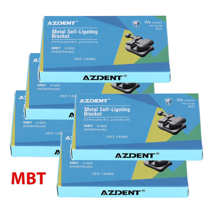 AZDENT 5 Boxes Dental Brackets – Passive Self-Ligating Orthodontic Braces with MIM Monoblock & Buccal Tubes, MBT/Roth 0.022, 345 Hooks