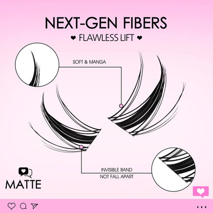 WOSHEER Manga Lash Clusters Kit – Clear Fairy Wet-Look Spiky Individual Anime Eyelashes