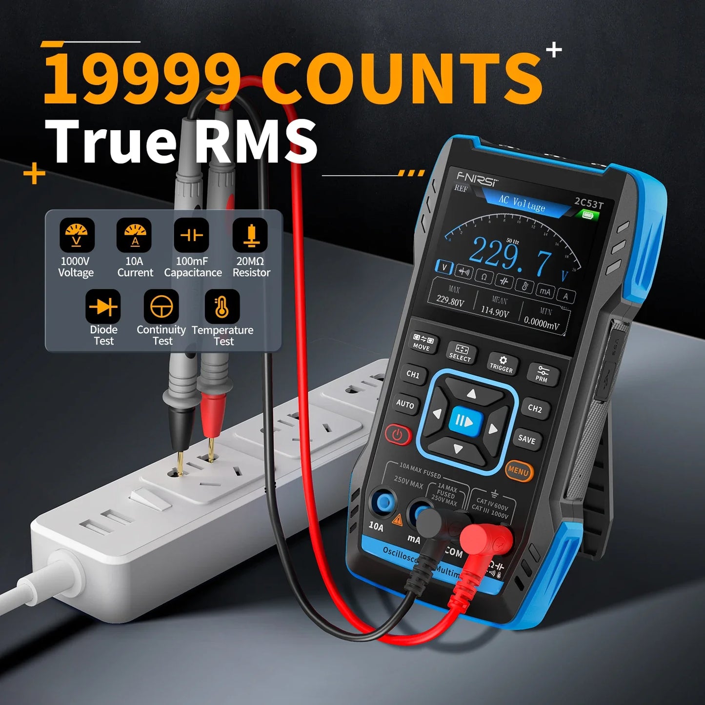 FNIRSI 2C23T / 2C53T 50MHz Handheld 3-in-1 Digital Oscilloscope Multimeter Signal Generator Dual Channel Automotive Diagnostic Tool