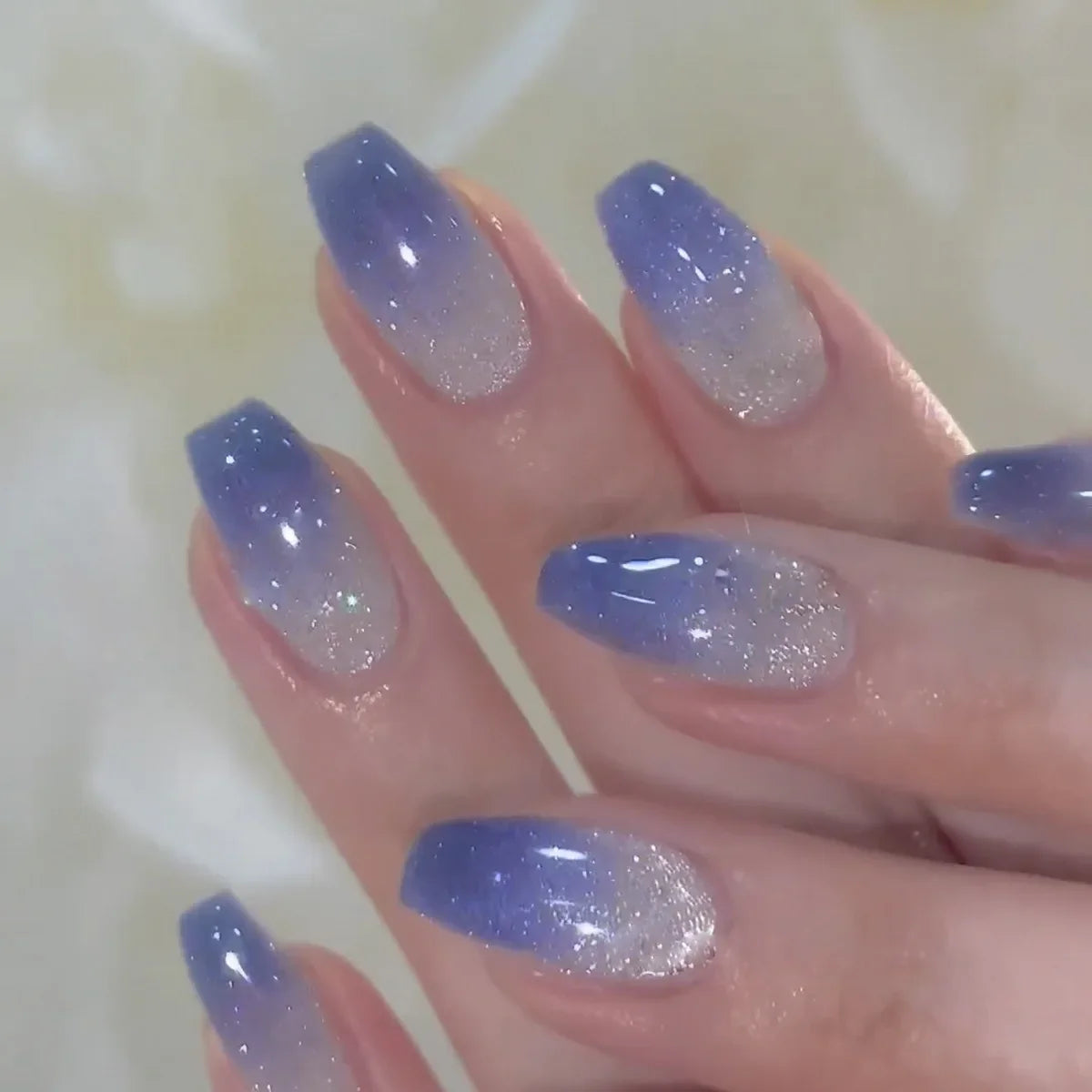 24Pcs Square Press On Nails - Nude White Gradient French False Nail Tips with Full Cover Short Design