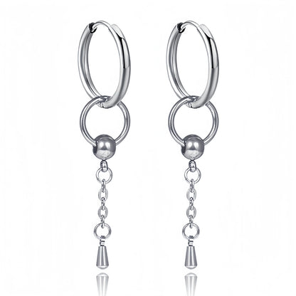 Long Hanging Cross & Leaf Hoop Earrings – Vintage Stainless Steel Hip Hop Unisex Jewelry Accessories