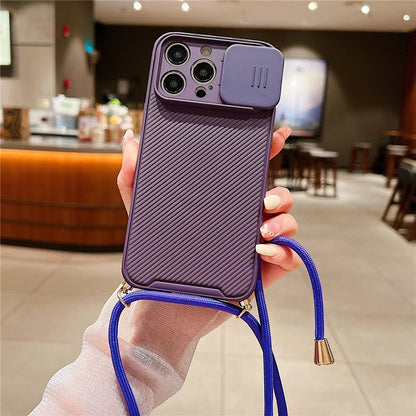 Slide Camera Protection Crossbody MagSafe iPhone Case with Lanyard – Magnetic Silicone Cover for iPhone 11–16 Pro/Pro Max