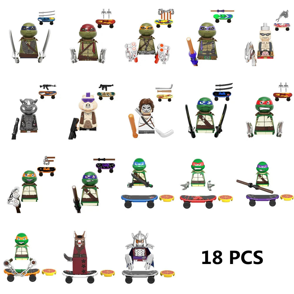 KDL831 Mini Action Figure Building Blocks – Leo, Raph & Don Weapons Movie Bricks MOC DIY Toys for Kids