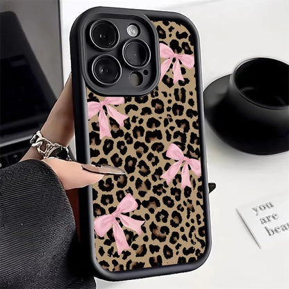 Leopard Print Bow iPhone Case - Waterproof Shockproof Anti-Scratch Cover for iPhone 11-17 Pro Max, Plus & Air Series