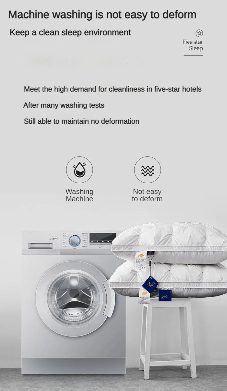 95% Goose Down Pillow – White Cotton Cover, Rectangle, Low-Mid-High Firmness for 5-Star Hotel Sleep