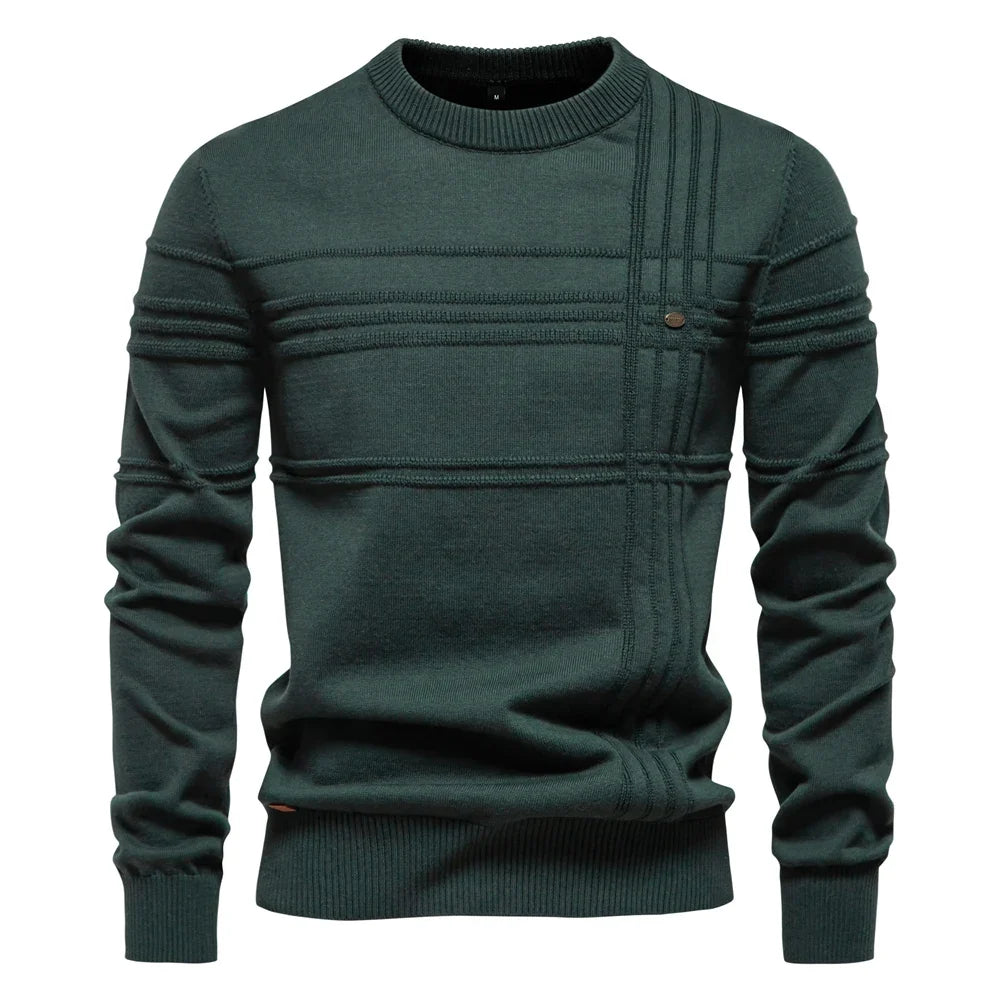 AIOPESON Men's Crewneck Sweater - Striped Cotton Knit Pullover Autumn Winter Warm Casual Top