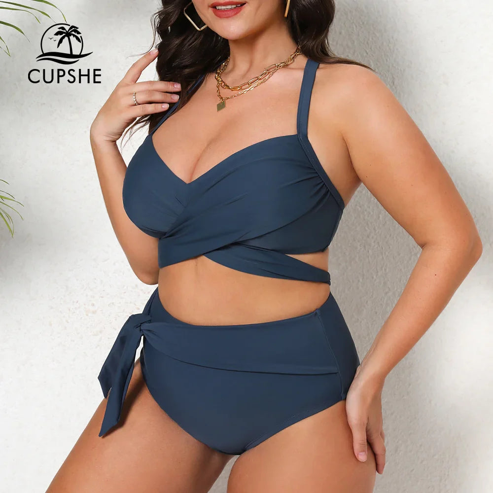 Cupshe Plus Size Wrap Tie High Waist Bikini Set – Women’s Large Size 3XL Two-Piece Swimwear Beach Bathing Suit