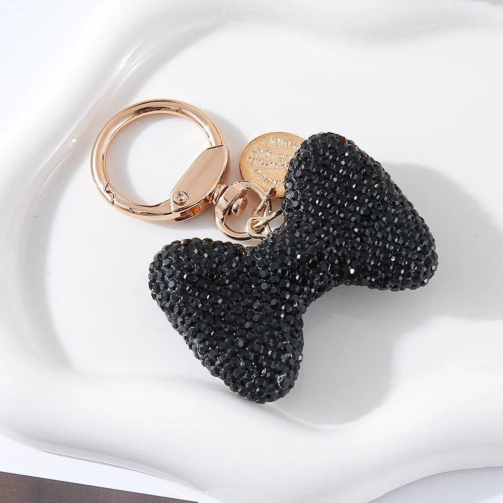 Full Crystal Clay Bow Keychain – Elegant Car, Bag & Purse Charm Gift Ornament