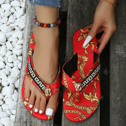 Sexy Women's Flip-Flops – Fashionable Printed Flat Slippers, Outdoor Sandals in Large Sizes